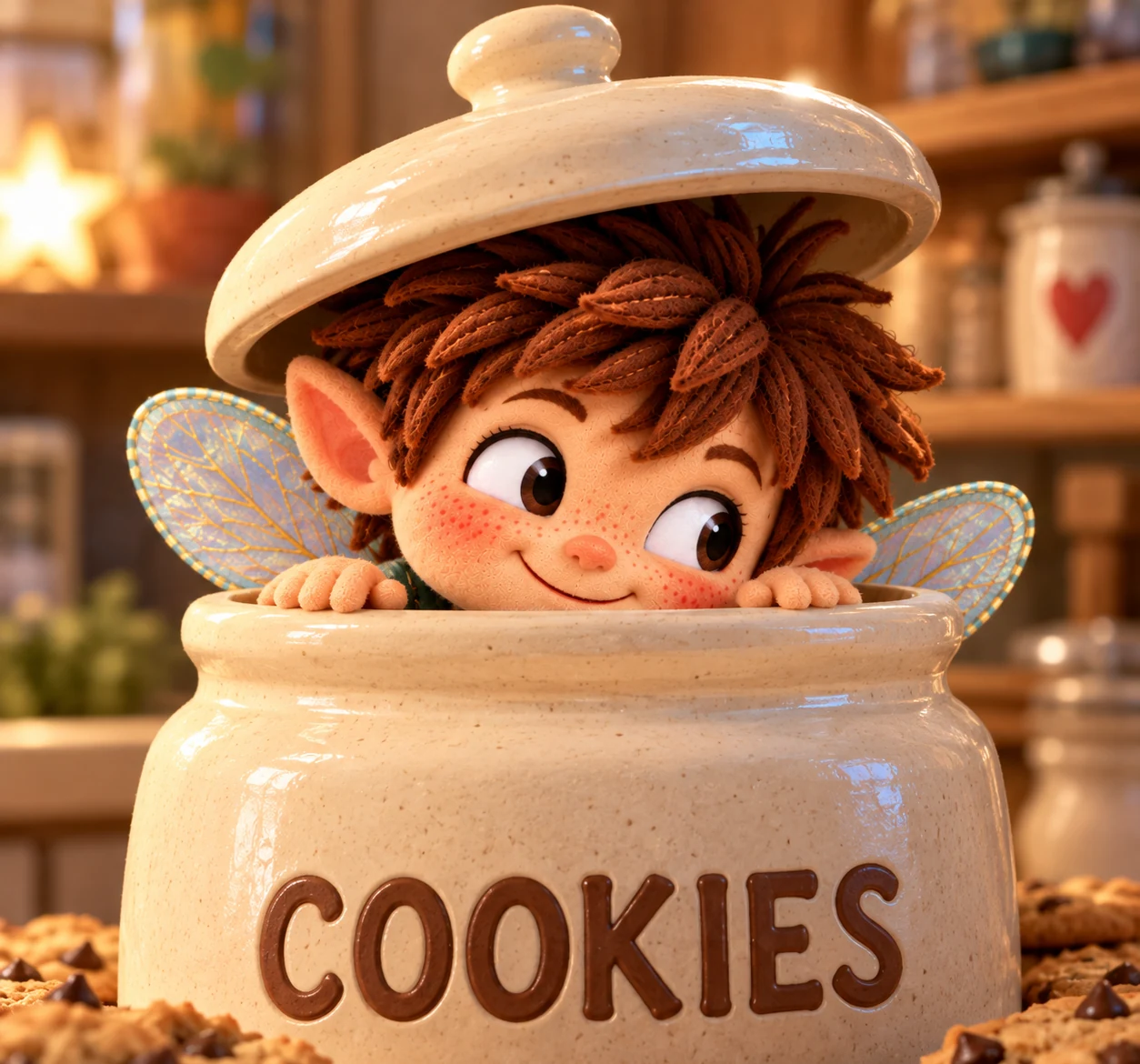 Toots hiding in a cookie jar