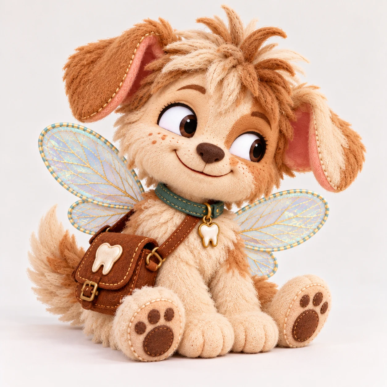 Molar the fairy dog with wings and a tooth charm