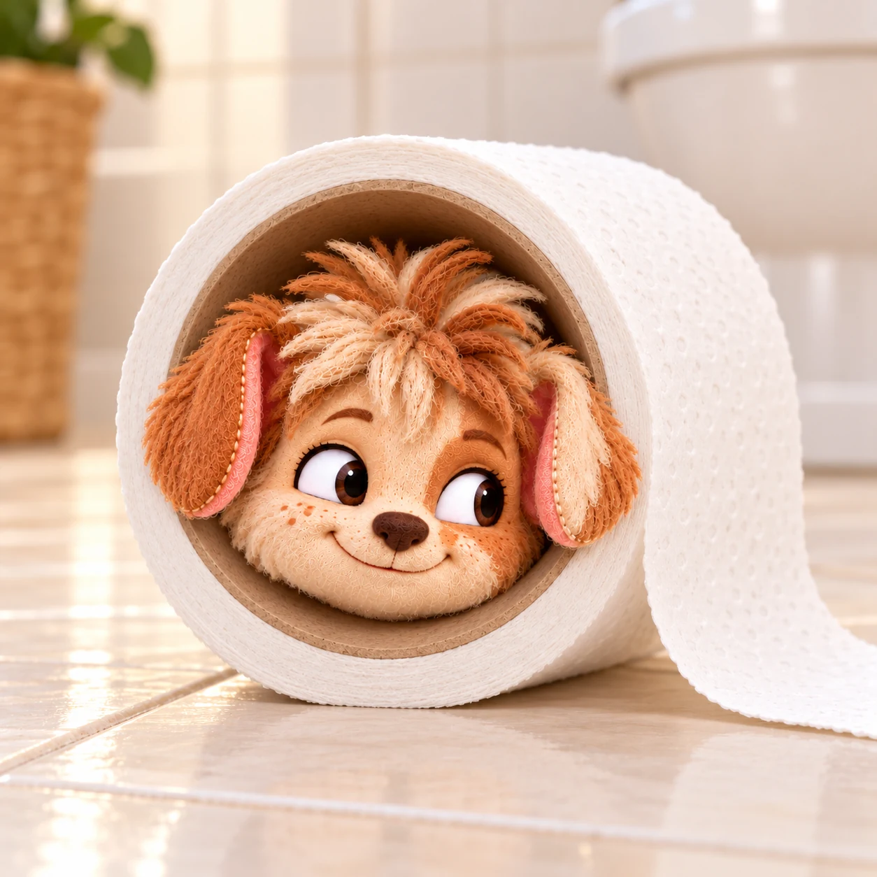 Molar hiding inside a toilet paper roll