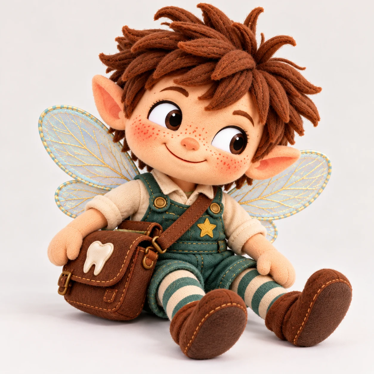 Toots, a freckled fairy in teal dungarees